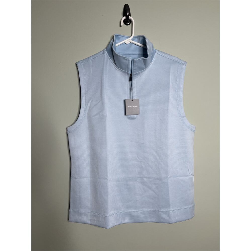 Hickey Freeman NWT Men's Large 1/4 Zip Vest Lite Blue Mini Stripe NWT